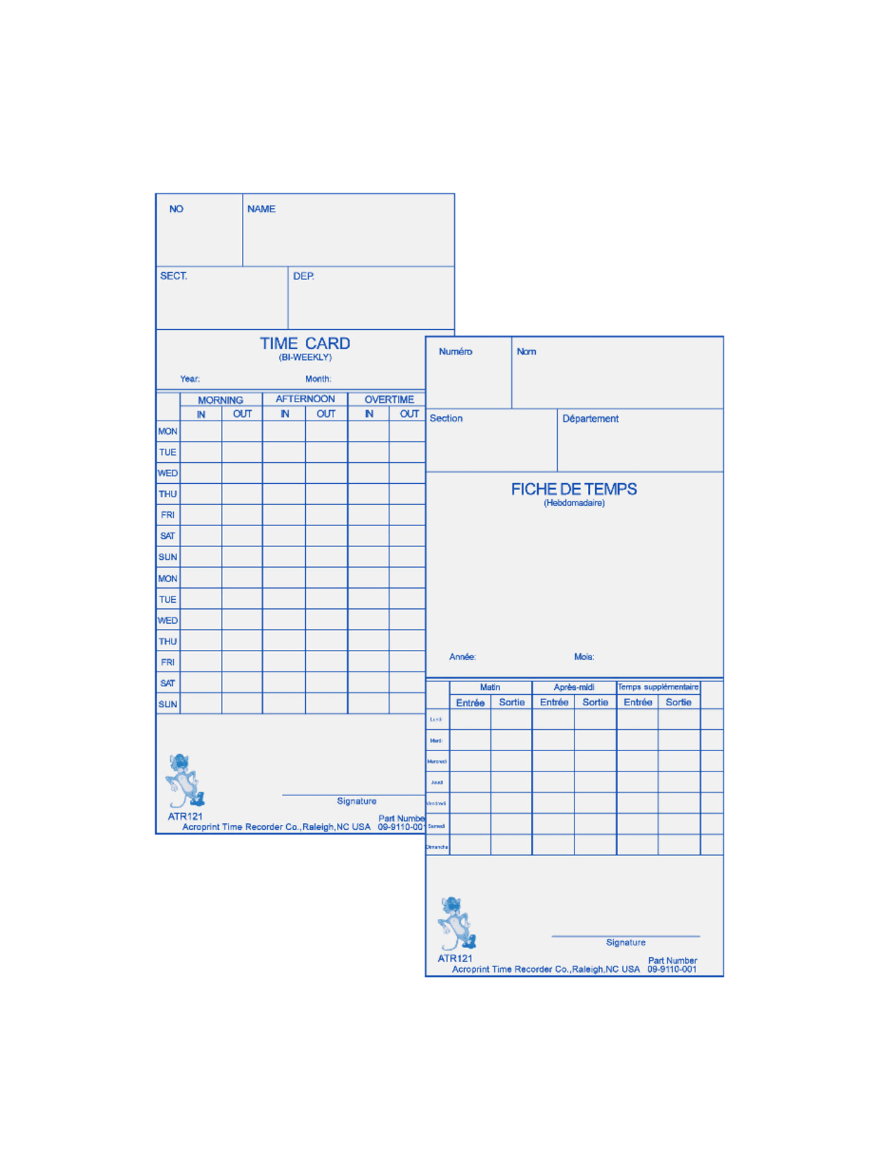 Details about  / Acroprint Time Card for Model ATT310 Electronic Totalizing Time Recorder Weekly